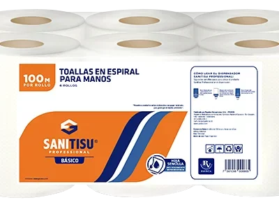 TOALLAS EN ESPIRAL SANITISU HOJAS SENCILLAS 100MTS