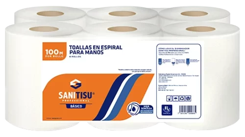 TOALLAS EN ESPIRAL SANITISU HOJAS SENCILLAS 100MTS