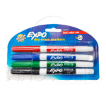 MARCADORES EXPO BORRADOR EN TAPA (BLISTER 4 UND) (NEGRO, VERDE, AZUL, ROJO)