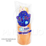 VASOS PLASTICOS DESECHABLES ZUPLA ALEGRIA (COLOR NARANJA) (14 ONZAS-25UND)