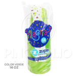VASOS PLASTICOS DESECHABLES ZUPLA ALEGRIA (COLOR VERDE) (14 ONZAS-25UND)